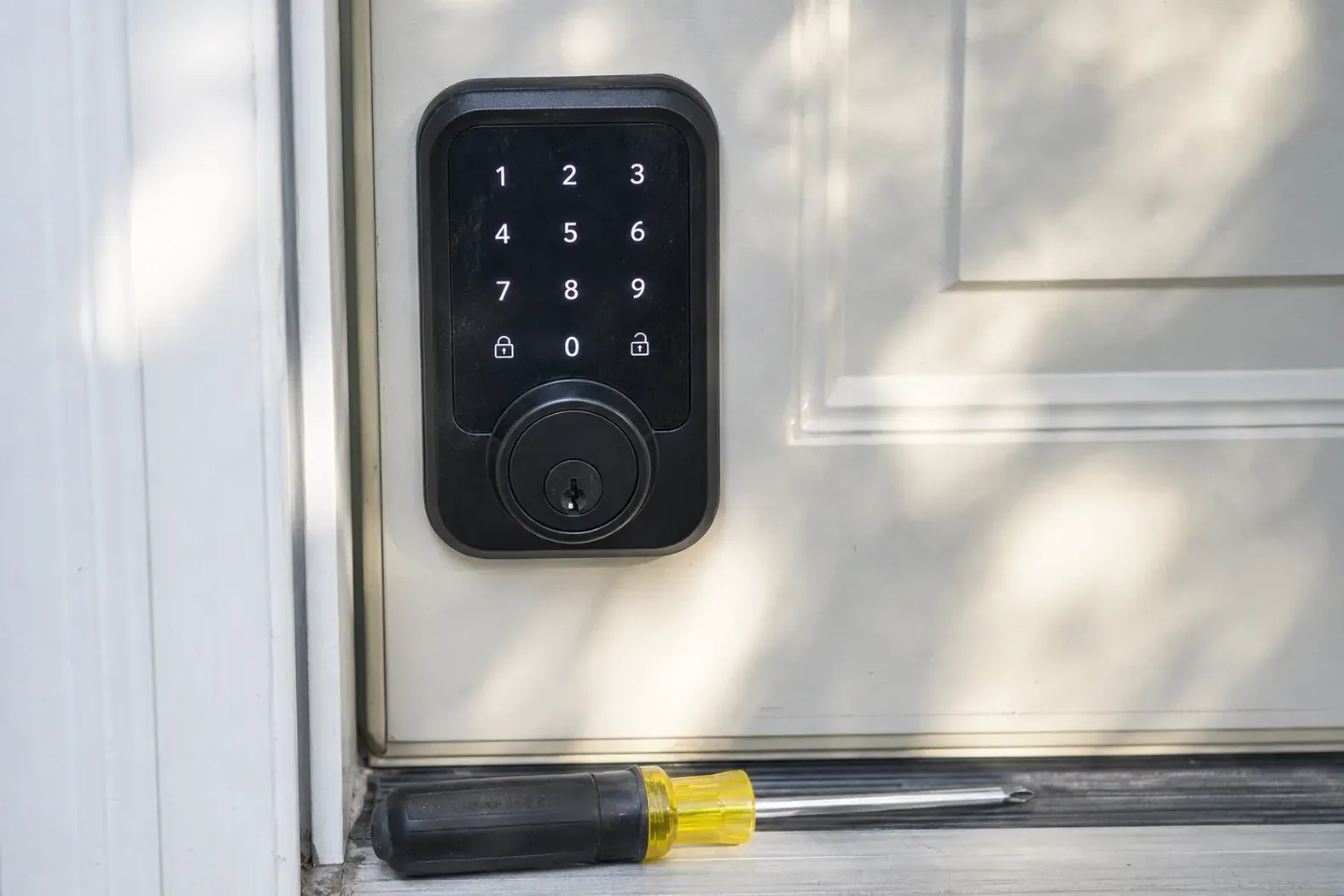 Keypad deadbolt fitted to a front door