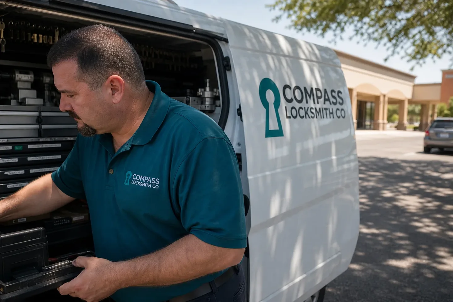 The Compass Locksmith Co service van, stocked for lockouts and key cutting in Wentzville